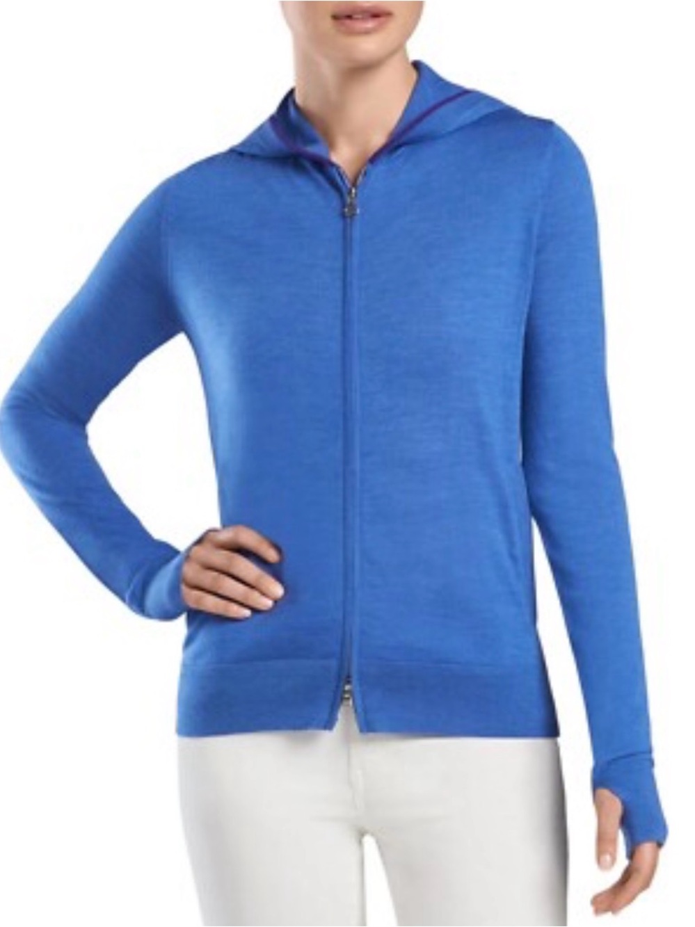 G/FORE Blue Zip-Up Hooded Knit Jacket